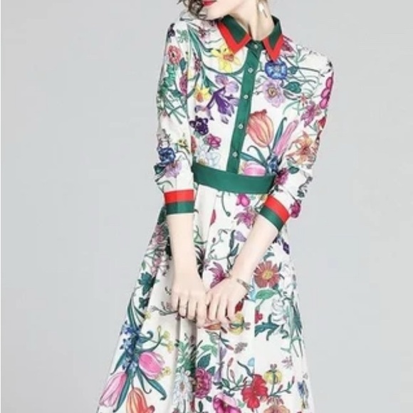 lei ming Five cata Dresses & Skirts - Vibrant Inspired Floral Long Sleeve Dress